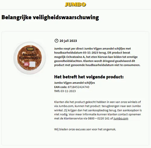 recall jumbo amandel vijgenschijfjes