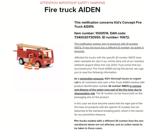 recall kids concept firetruck