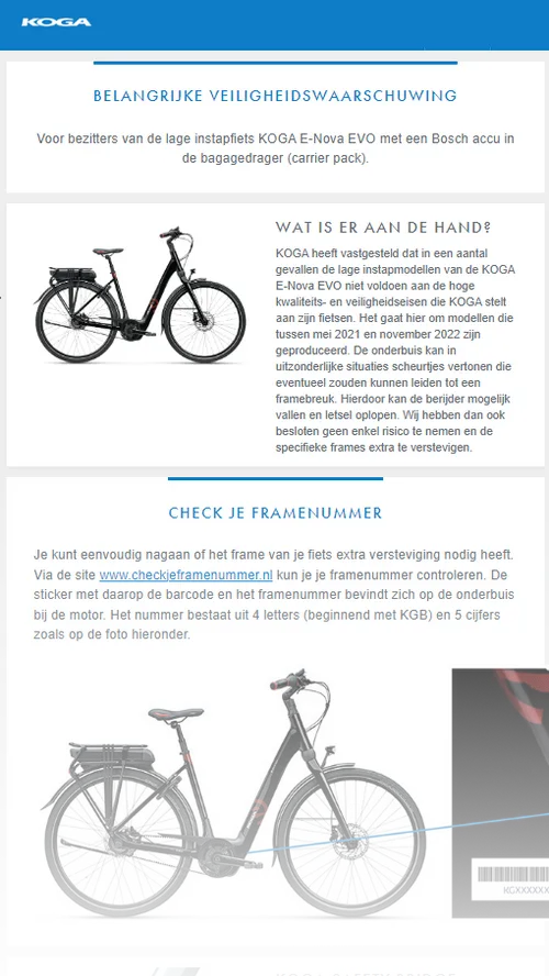 recall koga evo1 elektrische fiets