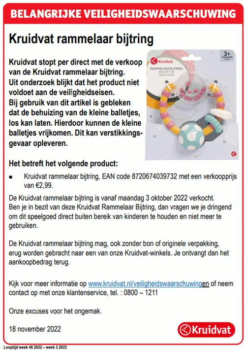 recall kruidvat rammelaar bijtring