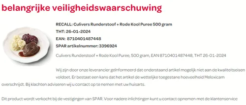 recall spar culivers runderstoof rodekool