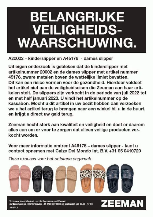 recall zeeman kinderslippers damesslipper