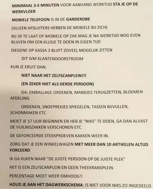 Regels voor medewerkers van een filiaal van AH