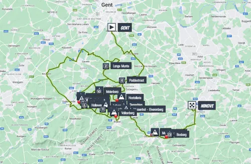 Karte Omloop Het Nieuwsblad 2024 schematische Route&amp;lt;br&amp;gt;