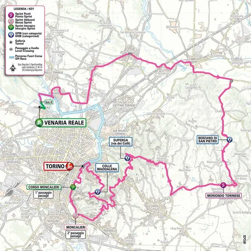 Karte Giro d'Italia 2024 Etappe 1 schematische Route&amp;lt;br&amp;gt;