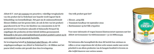 recall abbott similac elecare formule