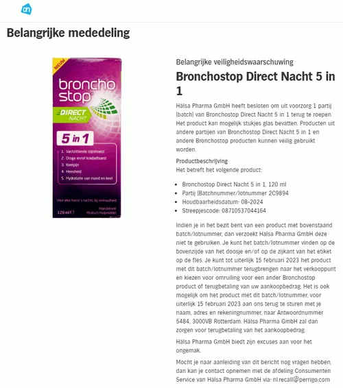 recall ah haelsa bronchostop hoestsiroop