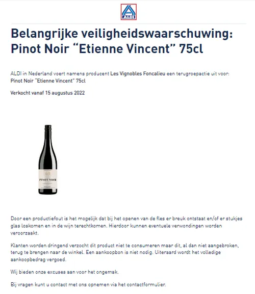 recall aldi pinot noir etienne vincent