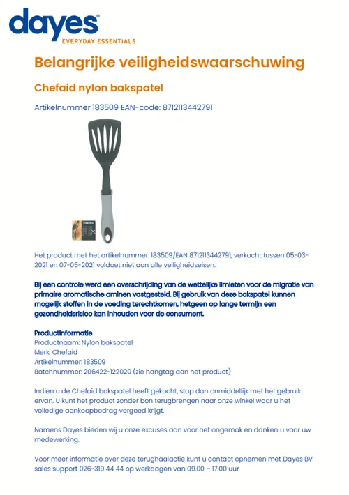 recall chefaid bakspatel