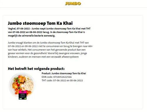recall jumbo stoomsoep tom ka khai