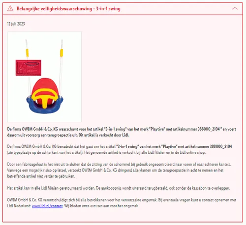recall lidl 3 in 1 schommel