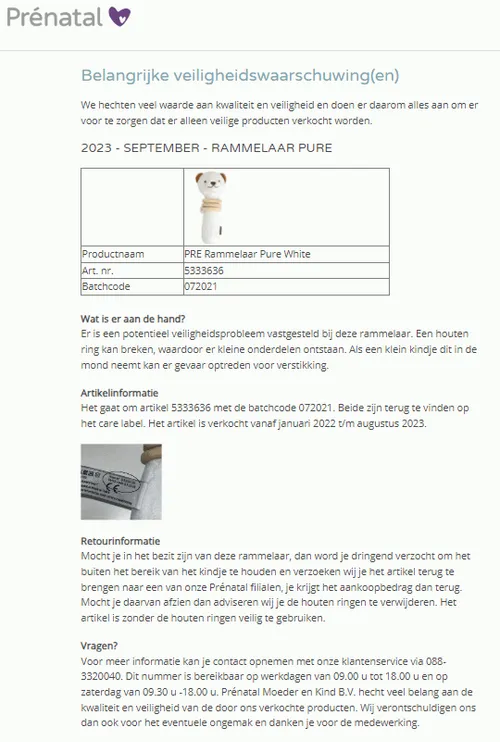 recall prenatal pure rammelaar