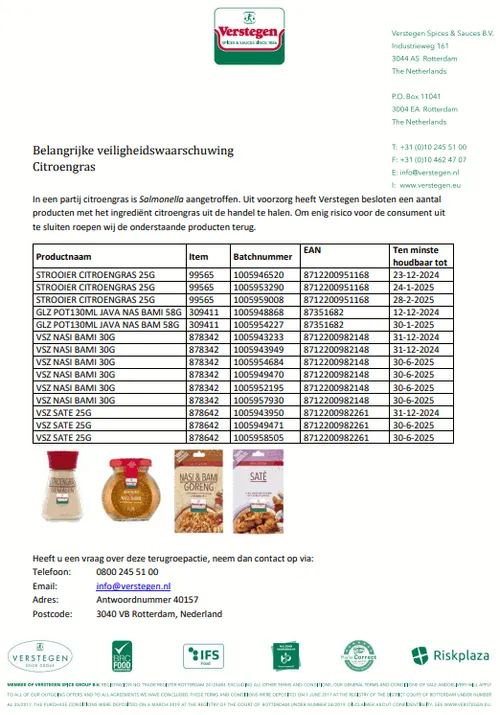 recall verstegen citroengras