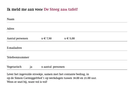 de steeg aan tafel antwoordkaart