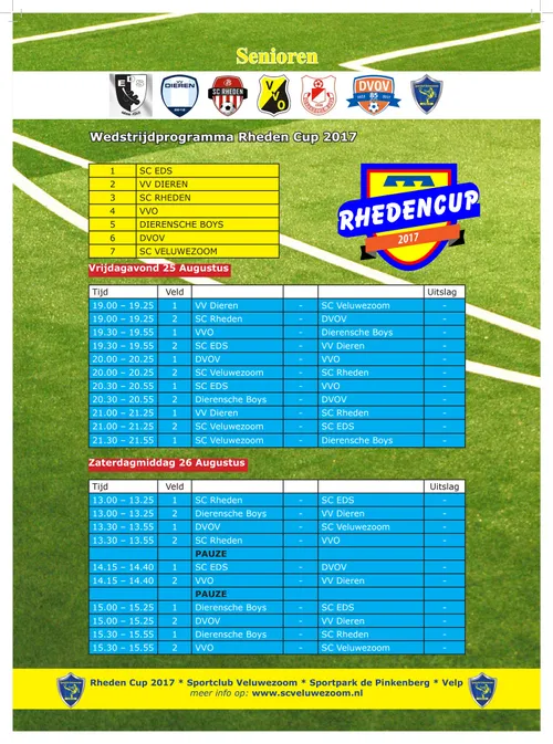 rhedencup 2017 wedstrijdprogramma standaard teams