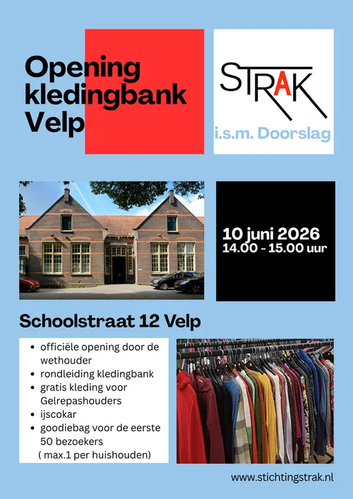 Uitnodiging opening kledingbank Velp Stichting Strak