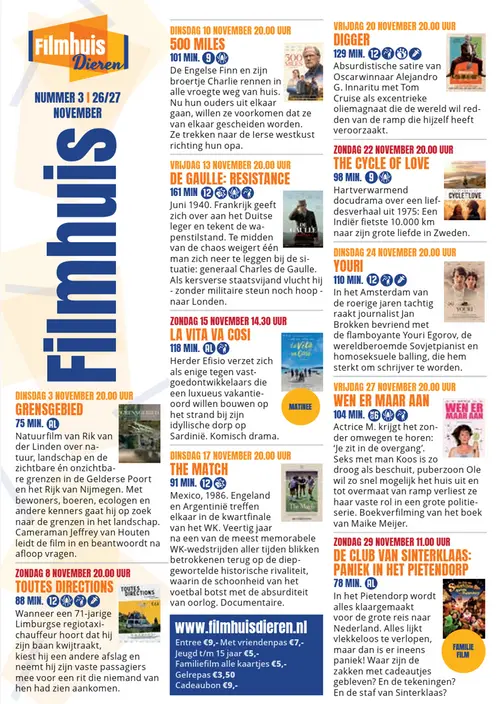 Maandagenda november 2026 - Filmhuis Dieren