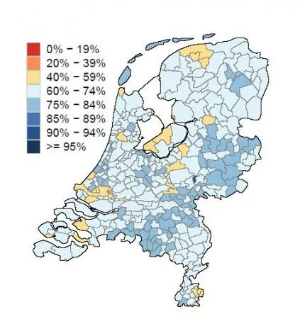 opkomst20tenminste20c3a9c3a9n20covid 19 vaccinatie2025 44 jarigen20naar20gemeente 0