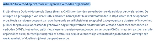 artikel 2 1a verbod op zichtbare uitingen van verboden organisaties