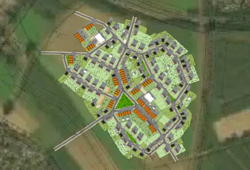 compact dorp in het groen