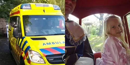 lucas op de ambulance en lotte als prinses in de koets
