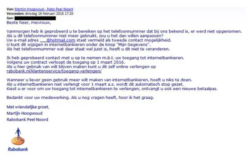 phishing mail rabobank februari 2016