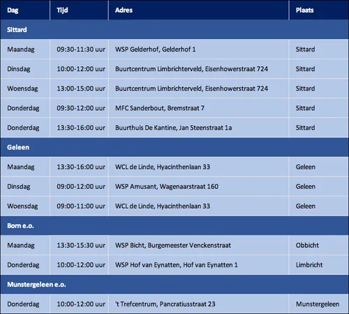 sociaal plein inloopplaatsen en tijden