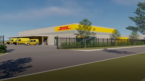 visualisatie dhl parcel cityhub geleen vooraanzicht