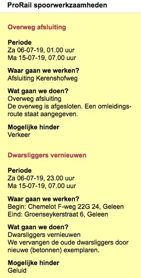 werkzaamheden prorail bij kerenshofweg juli 2019