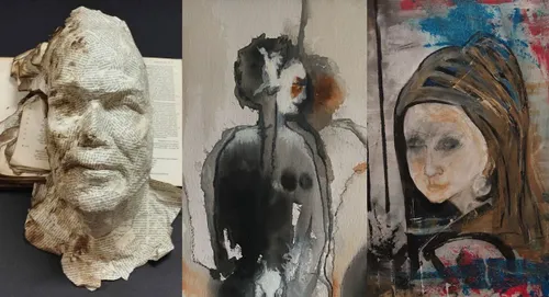 Collage met foto's van werk van&amp;nbsp;werk van Frits Jansen, Monique Simons en Rosita Offerbeek