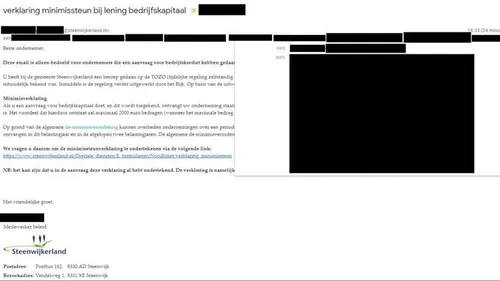 de mail die de gemeente steenwijkerland verstuurde aan 661 ondernemers foto eigen foto