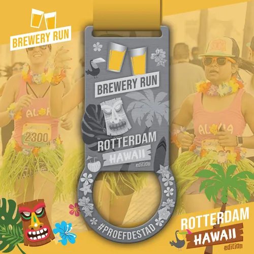 De medaille die deelnemers krijgen na de Brewery Run