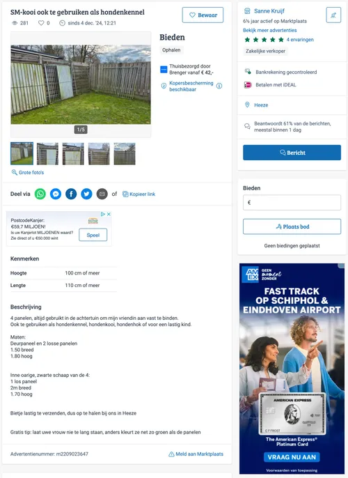 De advertentie op Marktplaats