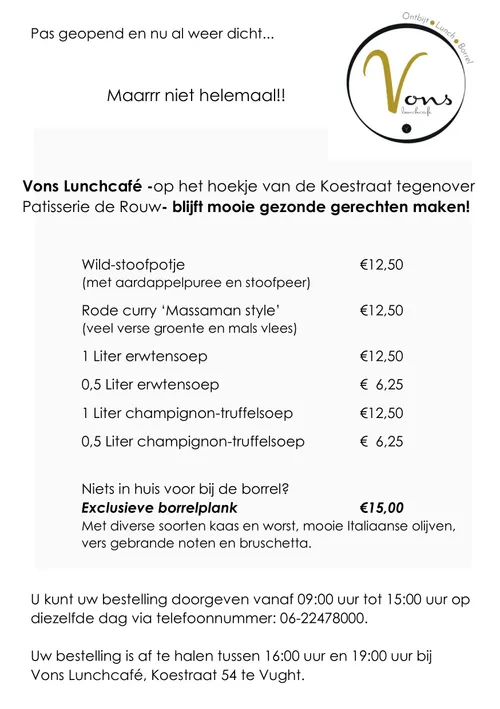 flyer vons lunchcafe afhaalkaart