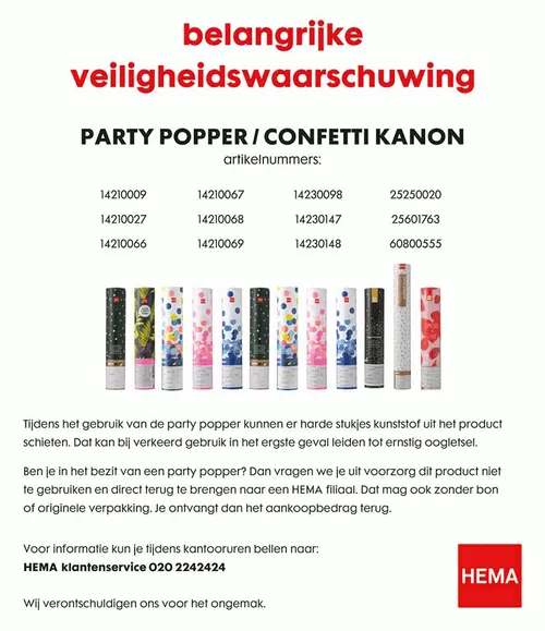 recall hema party popper