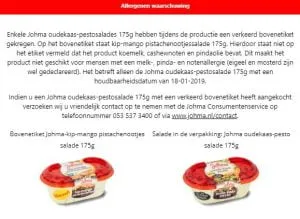 recall johma kipmangopistachenootjessalade oudekaaspestosalade 300x219