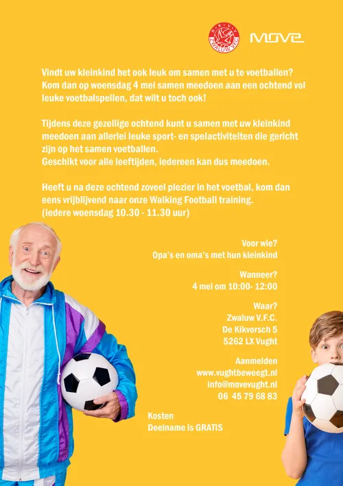 walking football flyer opa kleinkind ochtend