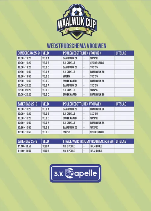 waalwijk cup flyer a4 wedstrijdschema vrouwen