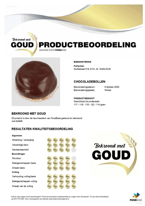 GOUD Chocoladebollen certificaat