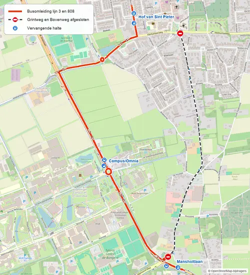 Omleidingskaart busroute 3 en 808