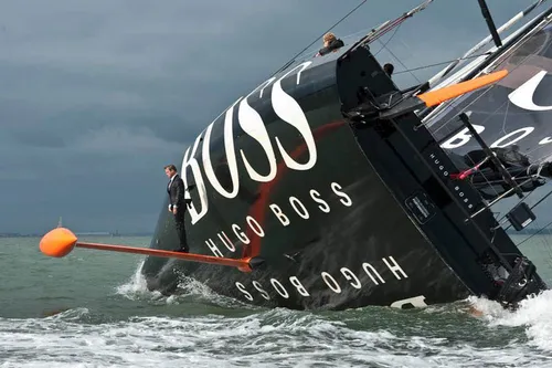 keel walk hugo boss suit boat sailing standing on rutter