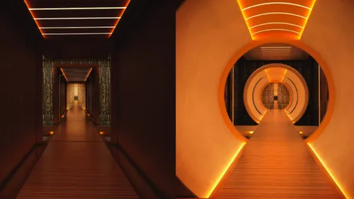 though it may appear from the outside that europa one is a simple network of tunnels the inside is sleek and sophisticated with modern corridors that create a stunning environment