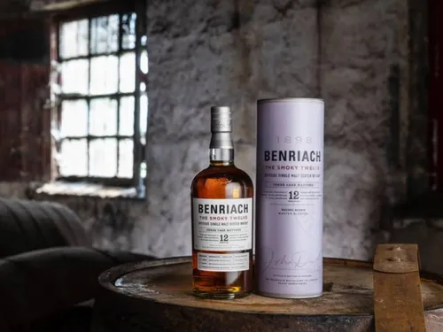 Benriach SMoky Twelve whisky in warehouse with casks