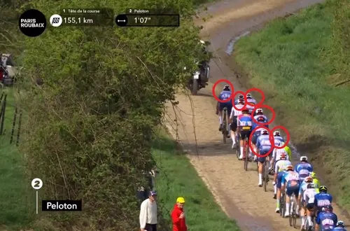 Alpecin-Deceuninck rijdt de tweede sector van de wedstrijd met 6 renners op kop van het peloton