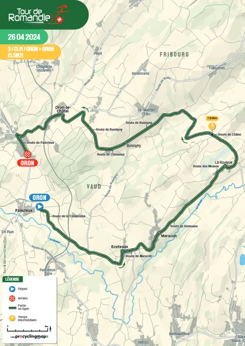 Kaart Tour de Romandie 2024 etappe 3&nbsp;