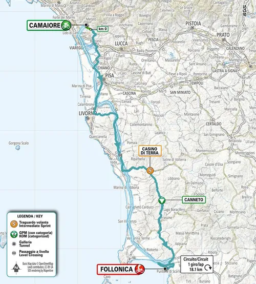 Kaart Tirreno-Adriatico 2025 etappe 2