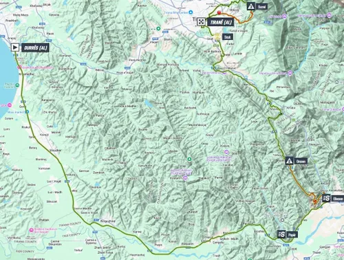 Kaart Giro d'Italia 2025 etappe 1