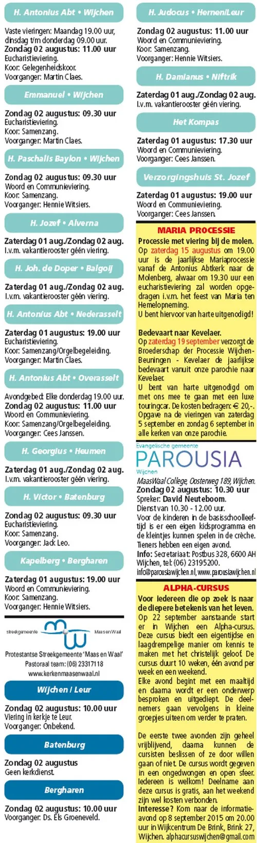 kerkberichten wijchen 290715