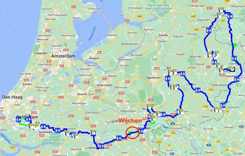 De route van de Roparun 2025 met als doorkomstplaats onder meer Wijchen. Bron: Roparun
