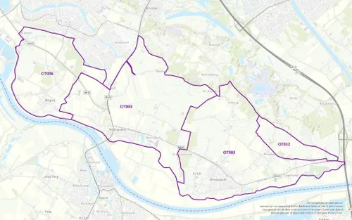 De grenzen van de peilgebieden waar per 25 juni een onttrekkingsverbod geldt. Bron: Waterschap Rivierenland